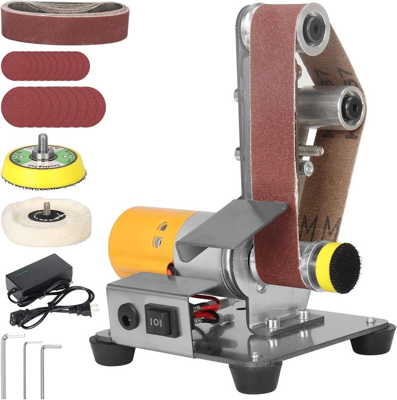 SI FANG Electric Belt-Sander Polishing-Grinding Knife Sharpener, 7 Speed Adjustable Mini Power Sanding Machine Bench Grinder 13x1.2inch Belts For DIY Model Crafts Jewelry Making, Wood Metal Working - Image 1